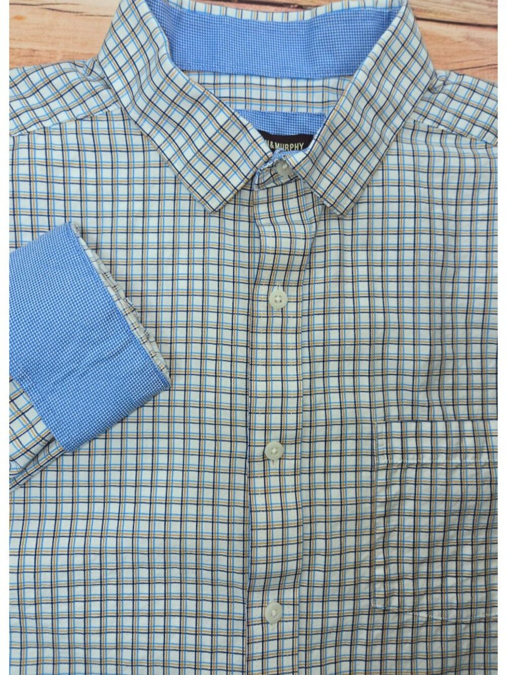 Johnston & Murphy Mens Blue/Brown Plaid Shirt XL